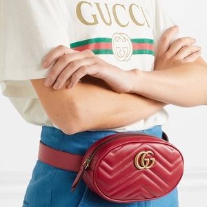 GUCCI Calfskin Matelasse GG Marmont Belt Bag Size 105 Hibiscus Red